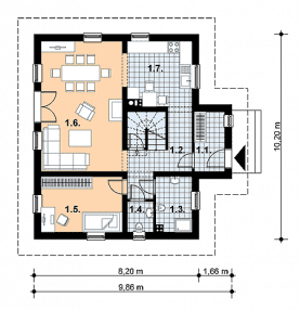 Rzut projektu L-73 murowany - Parter