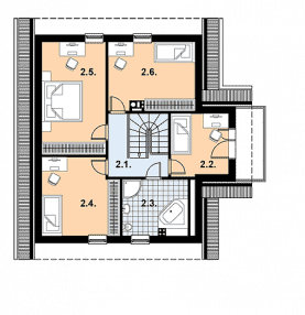 Rzut projektu L-73 murowany - Poddasze