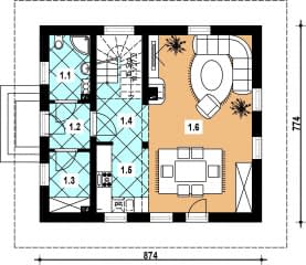 Rzut projektu L-44 murowany - Parter