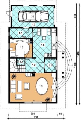 Rzut projektu L-34 z bali - Parter