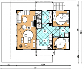 Rzut projektu A-150 z bali - Parter