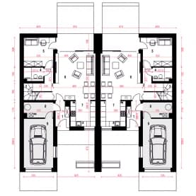 Rzut projektu Talia bliźniak BL2 z garażem - Parter