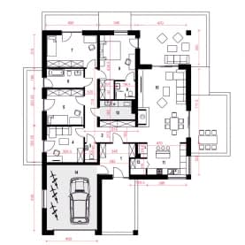 Rzut projektu Aura II z garażem - Parter