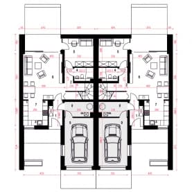 Rzut projektu Talia bliźniak BL1 z garażem - Parter