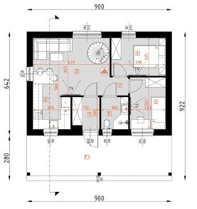 Rzut projektu D439A - WT2021 wersja drewniana - Parter