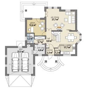 Rzut projektu Saturn III - Parter