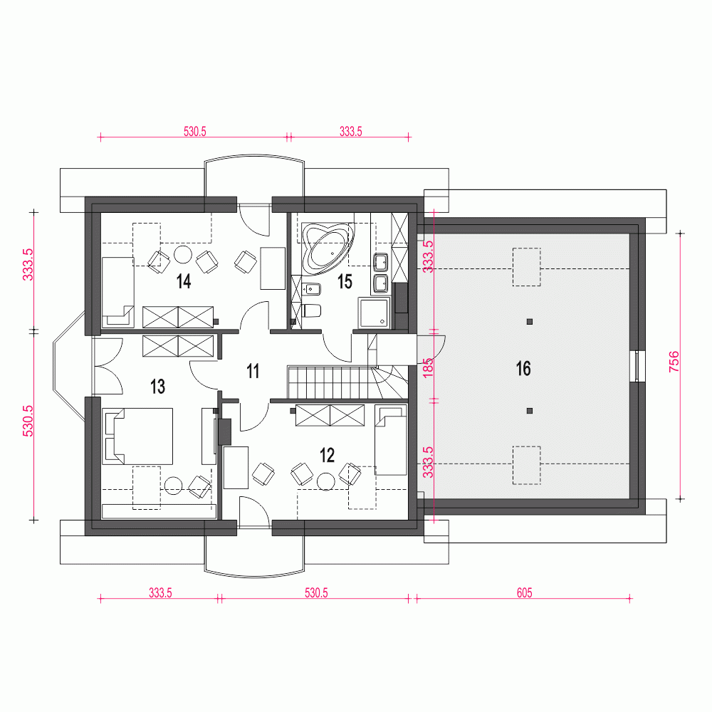 Rzut projektu Dom Dla Ciebie 3 A3 z garażem 2st. - Piętro