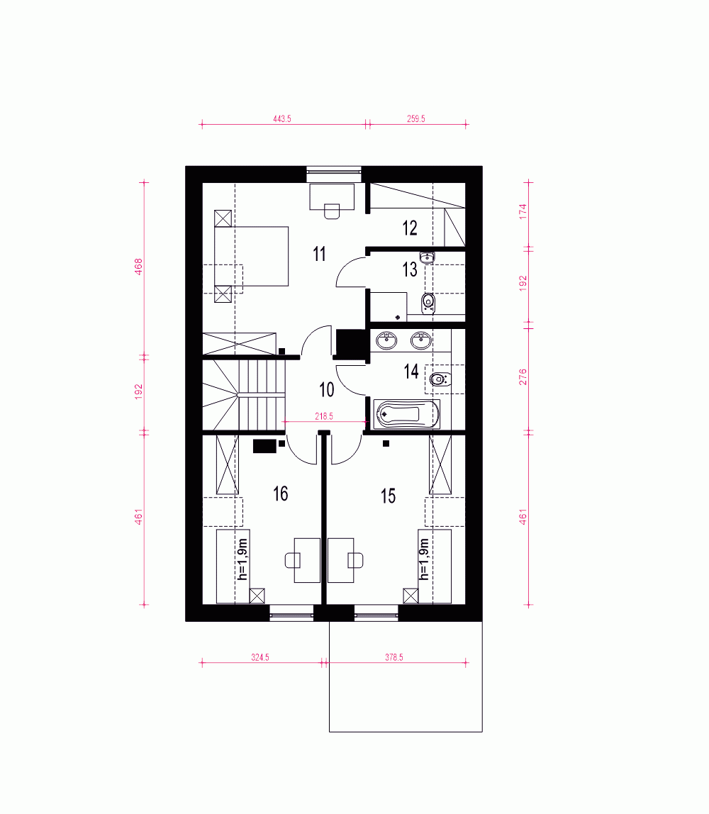 Rzut projektu Kosma z garażem - Piętro