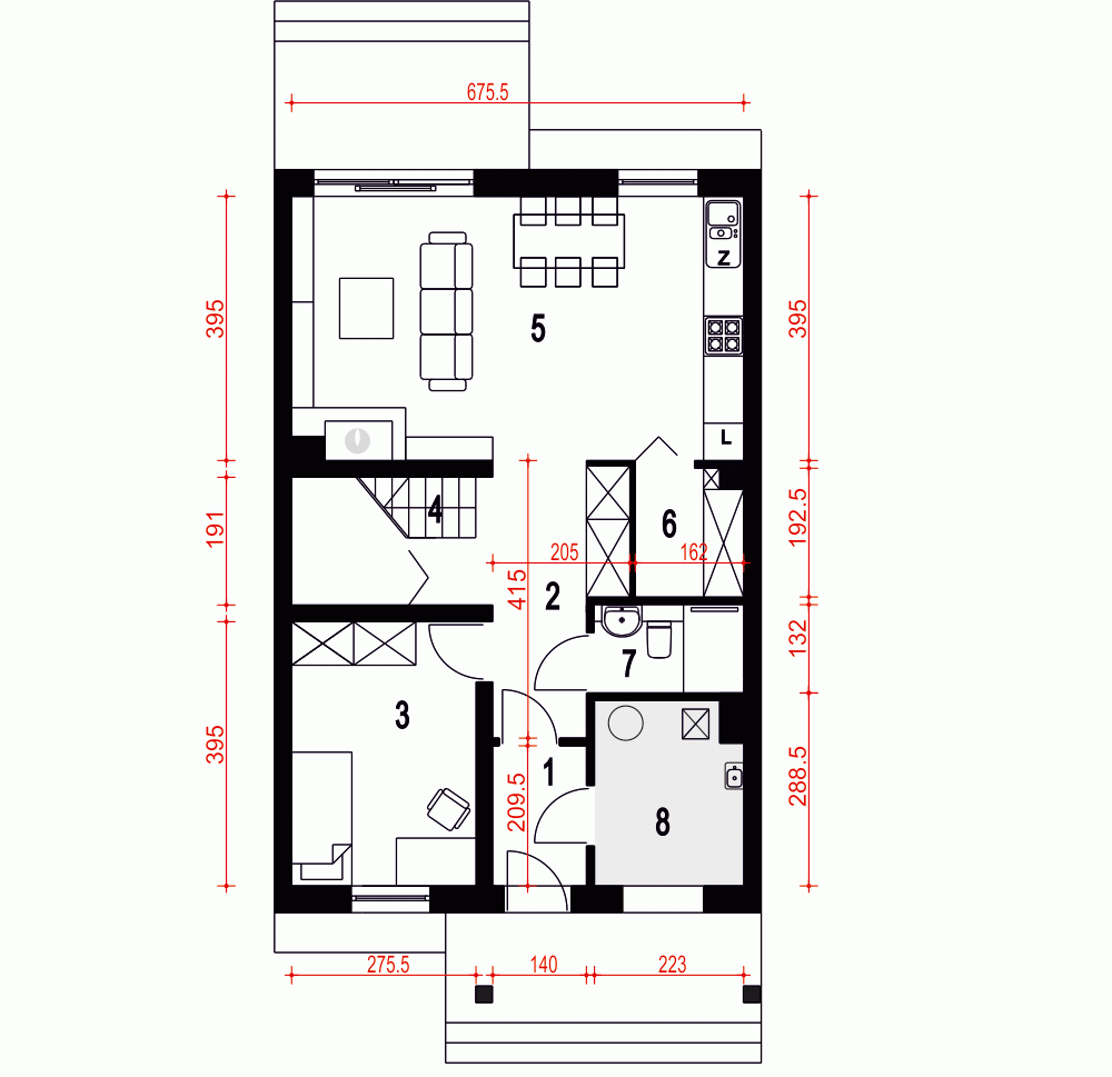 Rzut projektu Agat II szeregówka - Parter