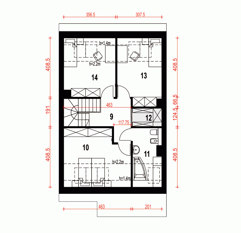 Rzut projektu Agat II szeregówka - Piętro