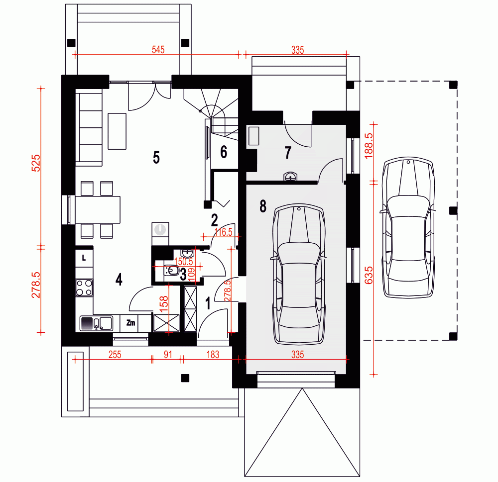 Rzut projektu Biała A1 - Parter