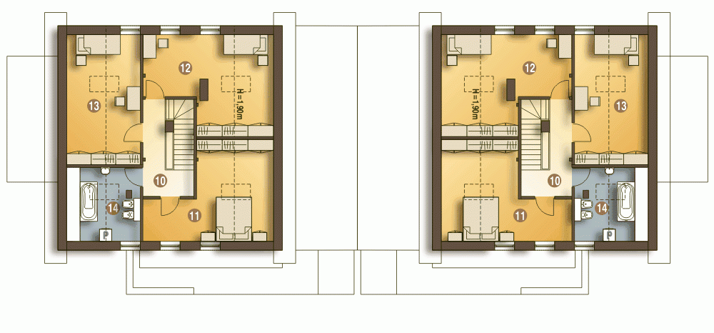Rzut projektu Nowinka II bliźniak A1-BL1 - Piętro