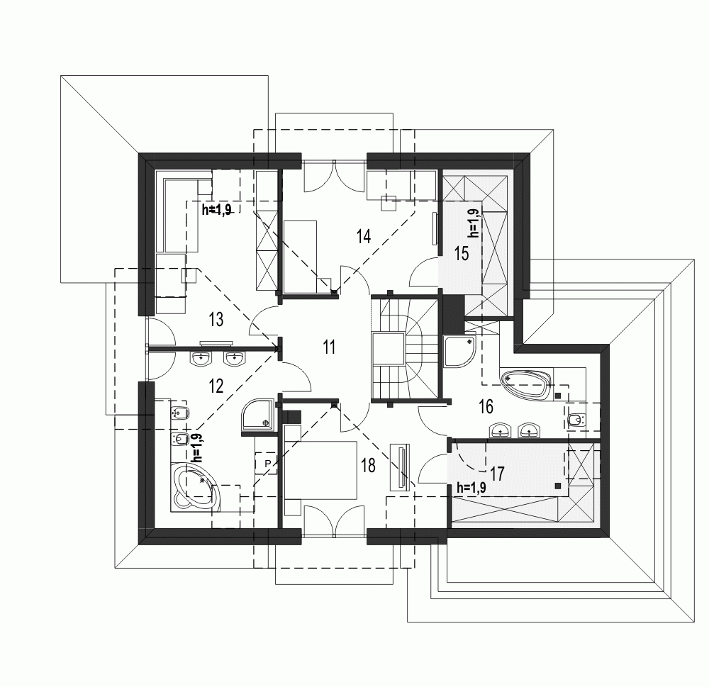 Rzut projektu Diana A1 z garażem 2st. - Piętro