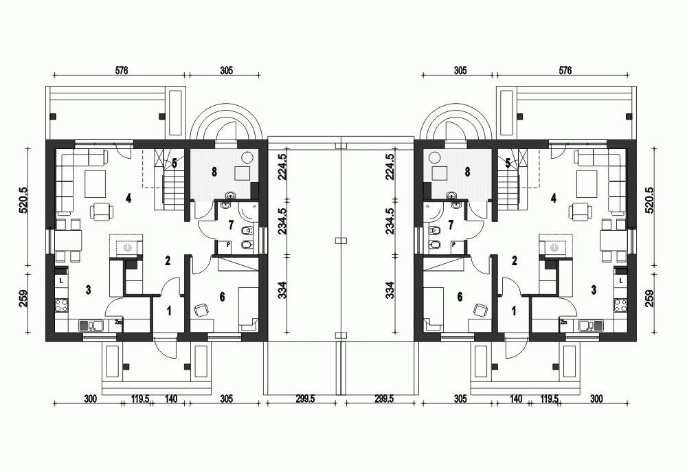 Rzut projektu Gajówka A1-BL1 z wiatą - Parter
