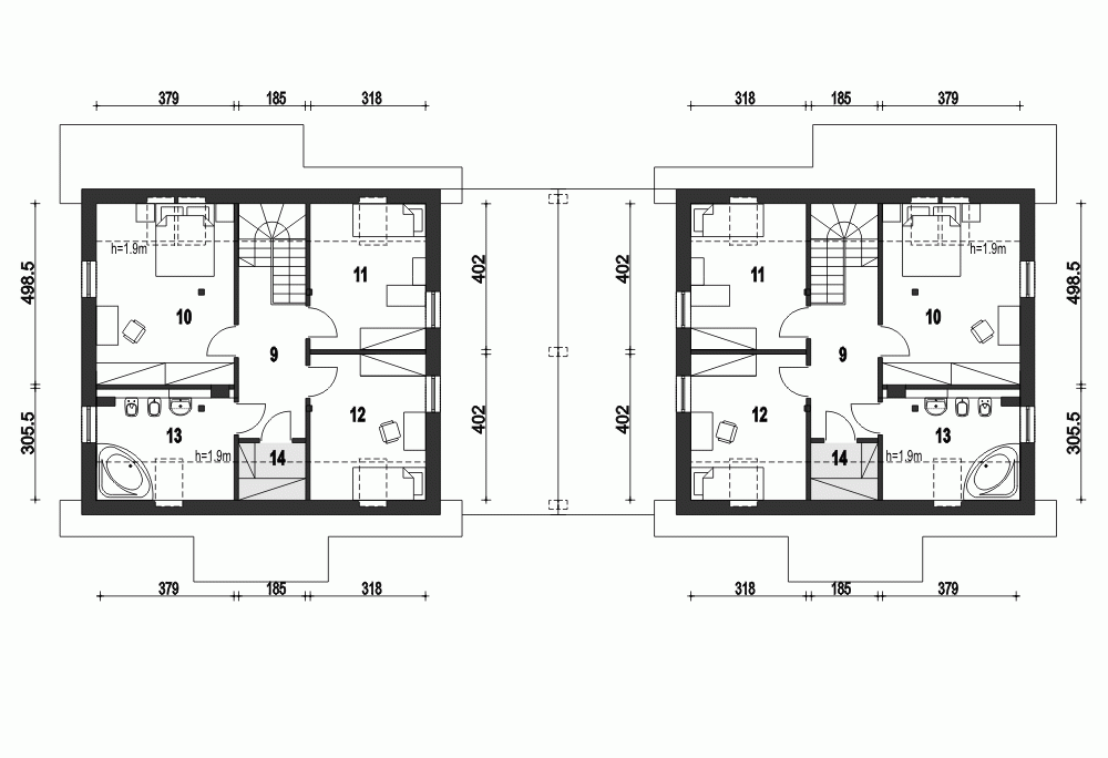 Rzut projektu Gajówka A1-BL1 z wiatą - Piętro