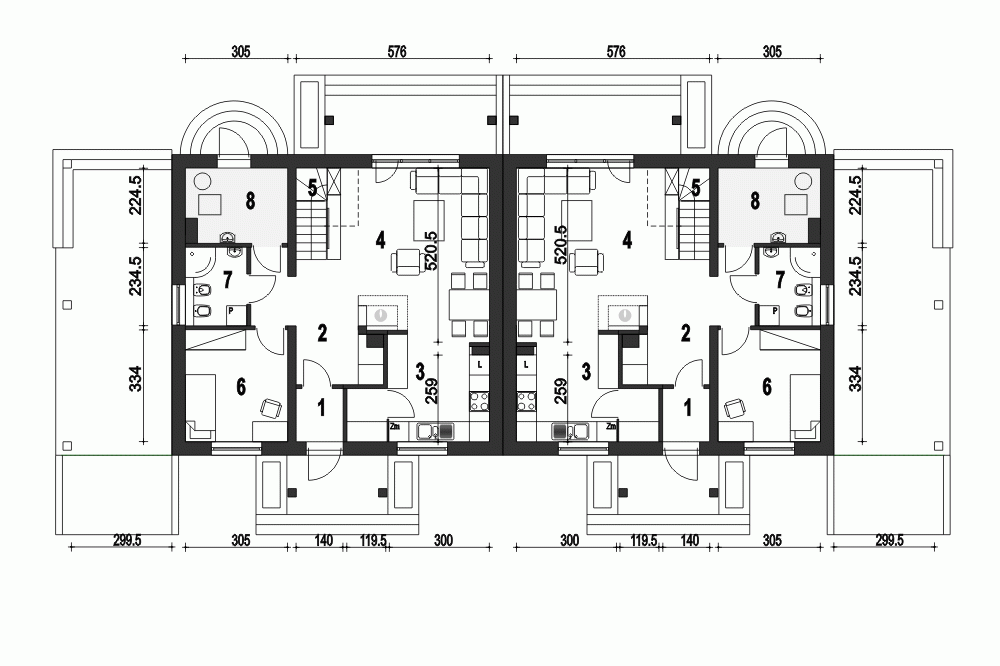 Rzut projektu Gajówka A1-BL2 z wiatą - Parter