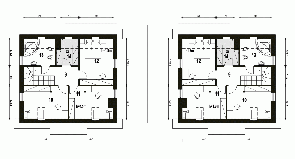 Rzut projektu Lerka bliźniak A-BL1 z wiatą - Piętro