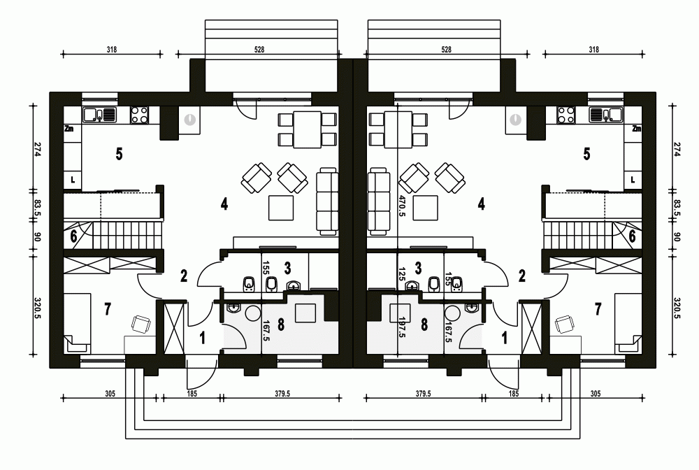 Rzut projektu Lerka bliźniak B-BL1 - Parter