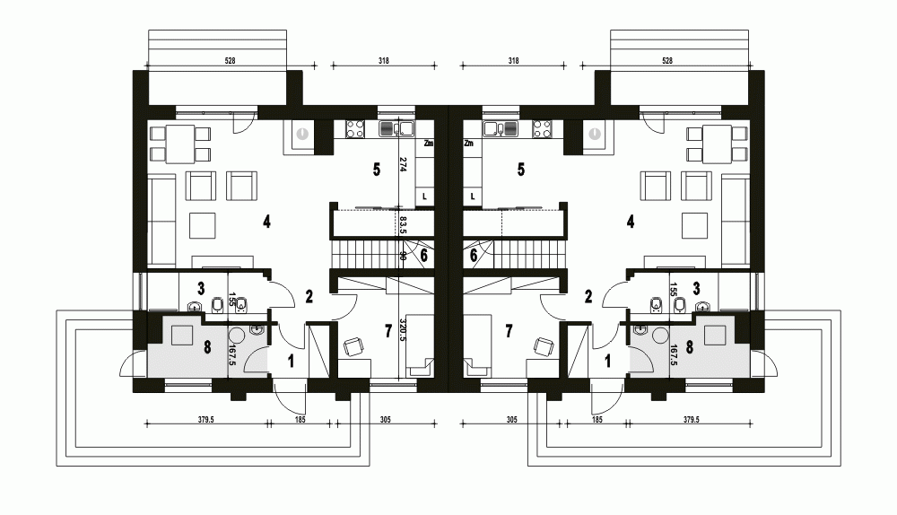 Rzut projektu Lerka bliźniak B-BL2 - Parter