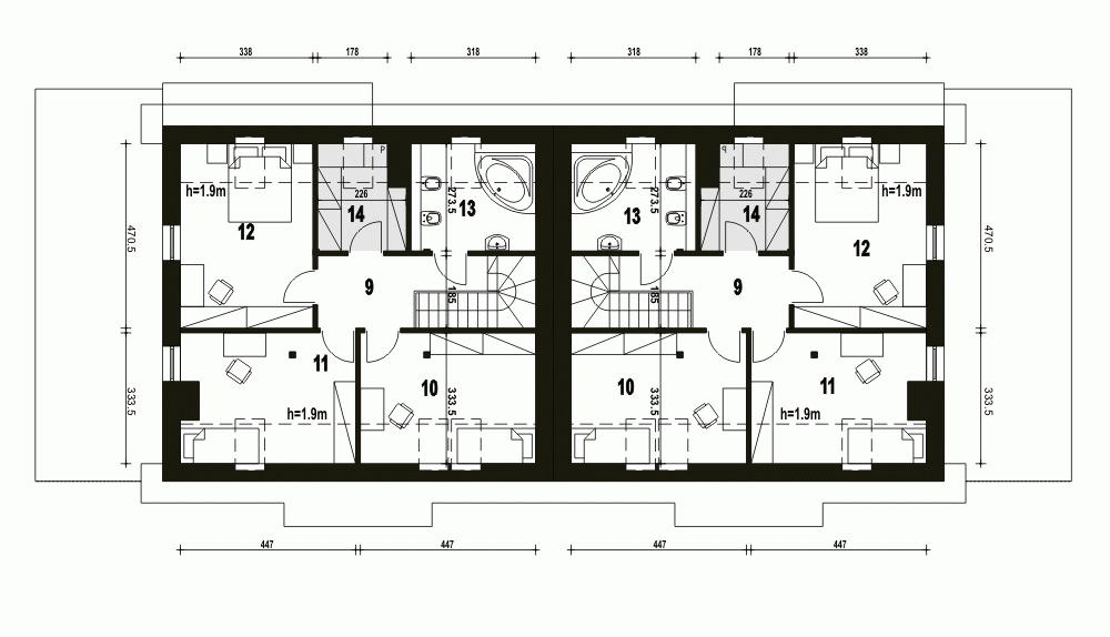 Rzut projektu Lerka bliźniak A-BL2 z wiatą - Piętro