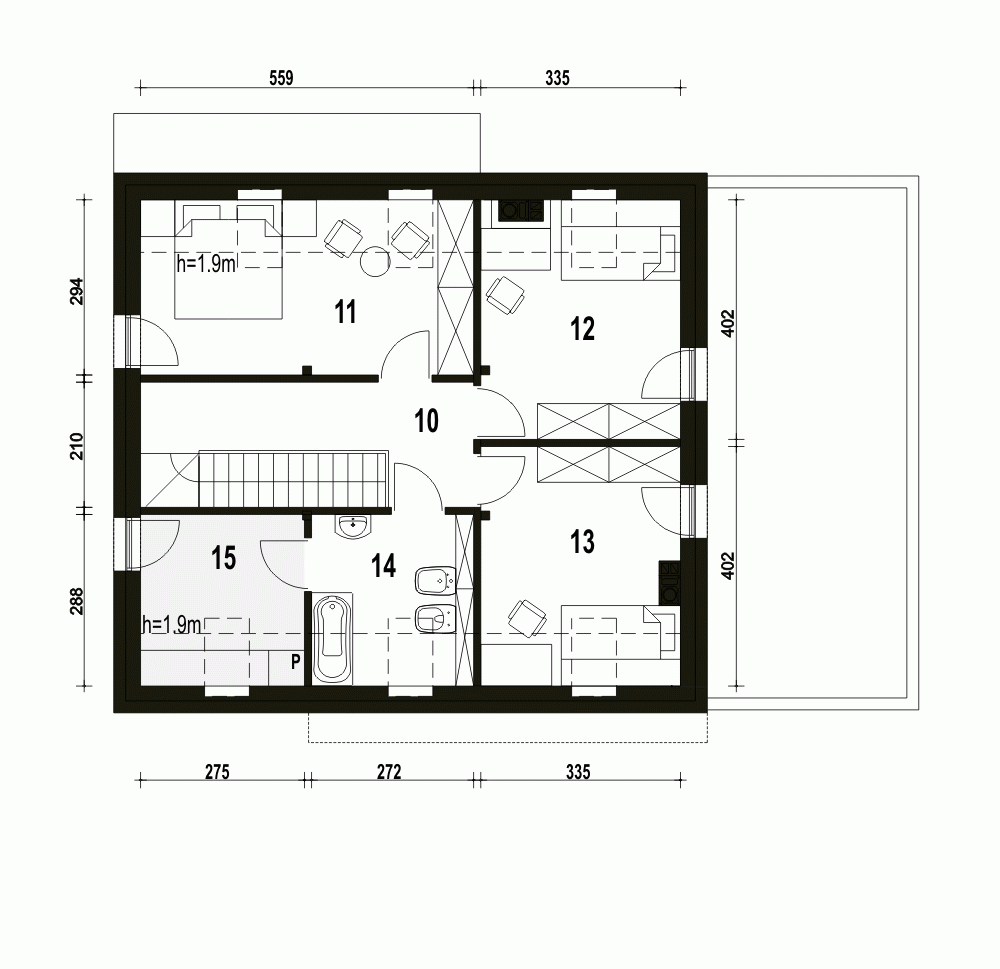 Rzut projektu Sosnówka z garażem - Piętro