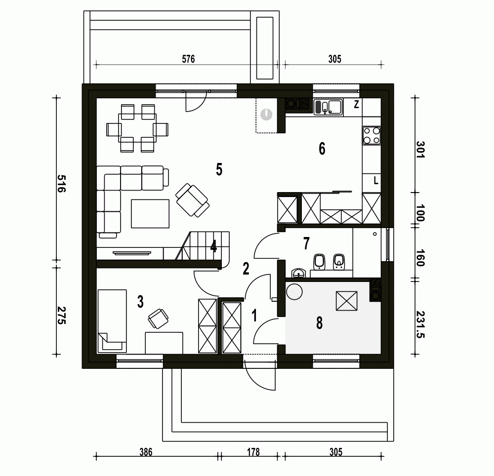 Rzut projektu Sosnówka B - Parter