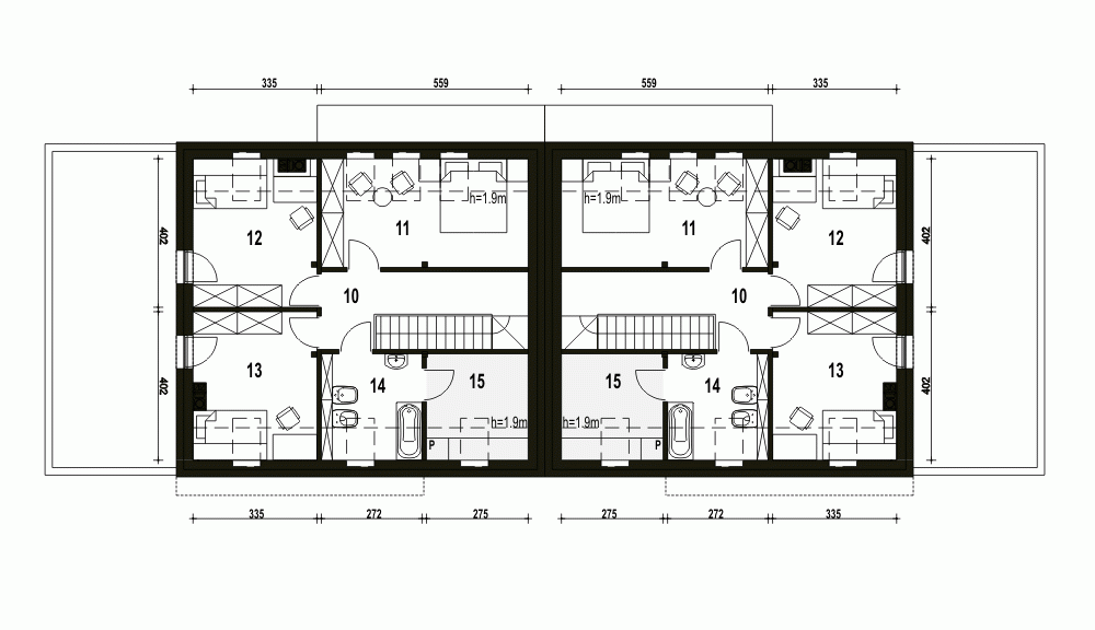 Rzut projektu Sosnówka bliźniak A-BL2 z garażem - Piętro
