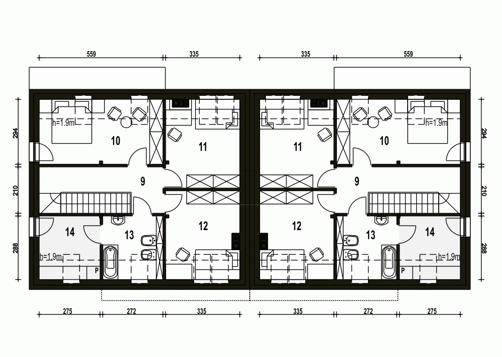 Rzut projektu Sosnówka bliźniak B-BL1 - Piętro