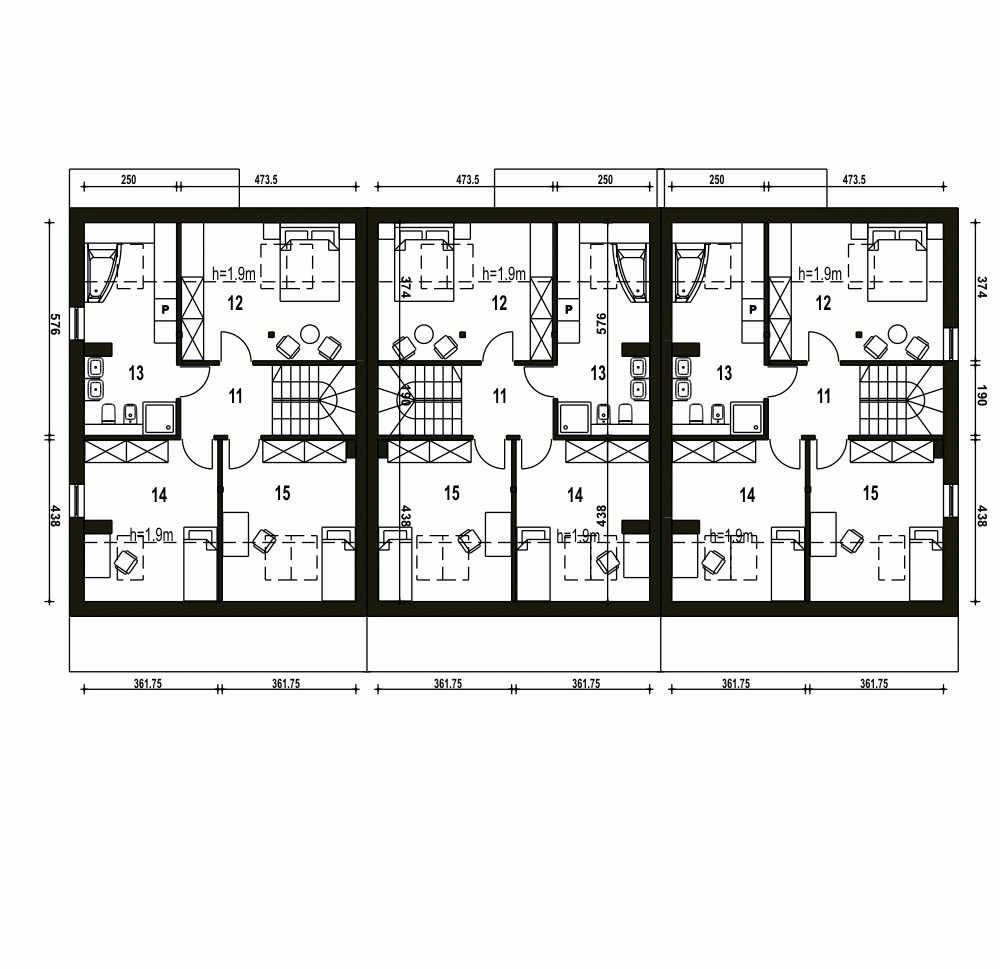 Rzut projektu Mazurek szeregówka z garażem - Piętro