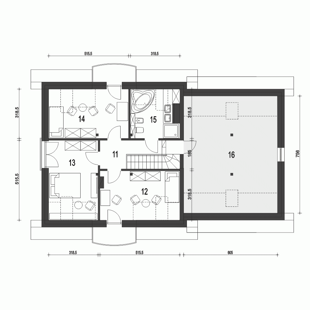Rzut projektu Dom Dla Ciebie 5 A3 z garażem 2st. - Piętro