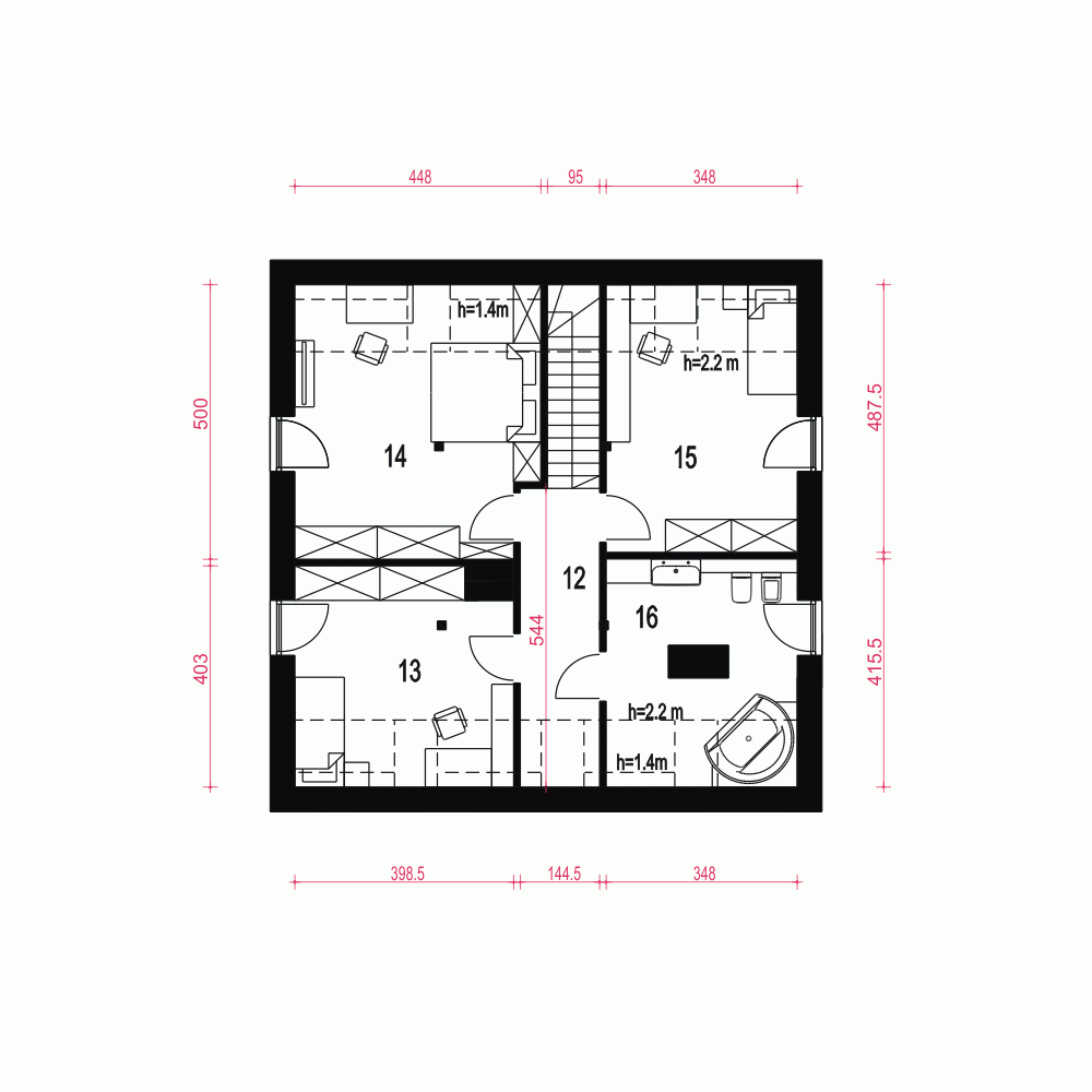 Rzut projektu Nowalia II Mode B - Piętro