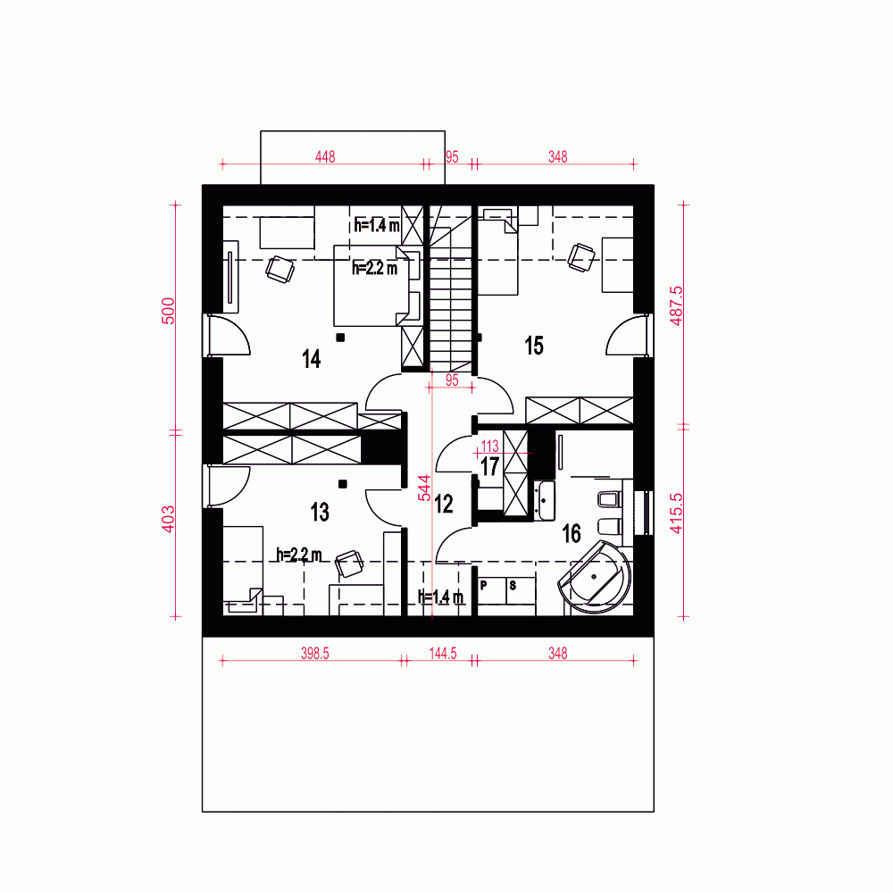 Rzut projektu Nowalia II A1 z garażem - Piętro