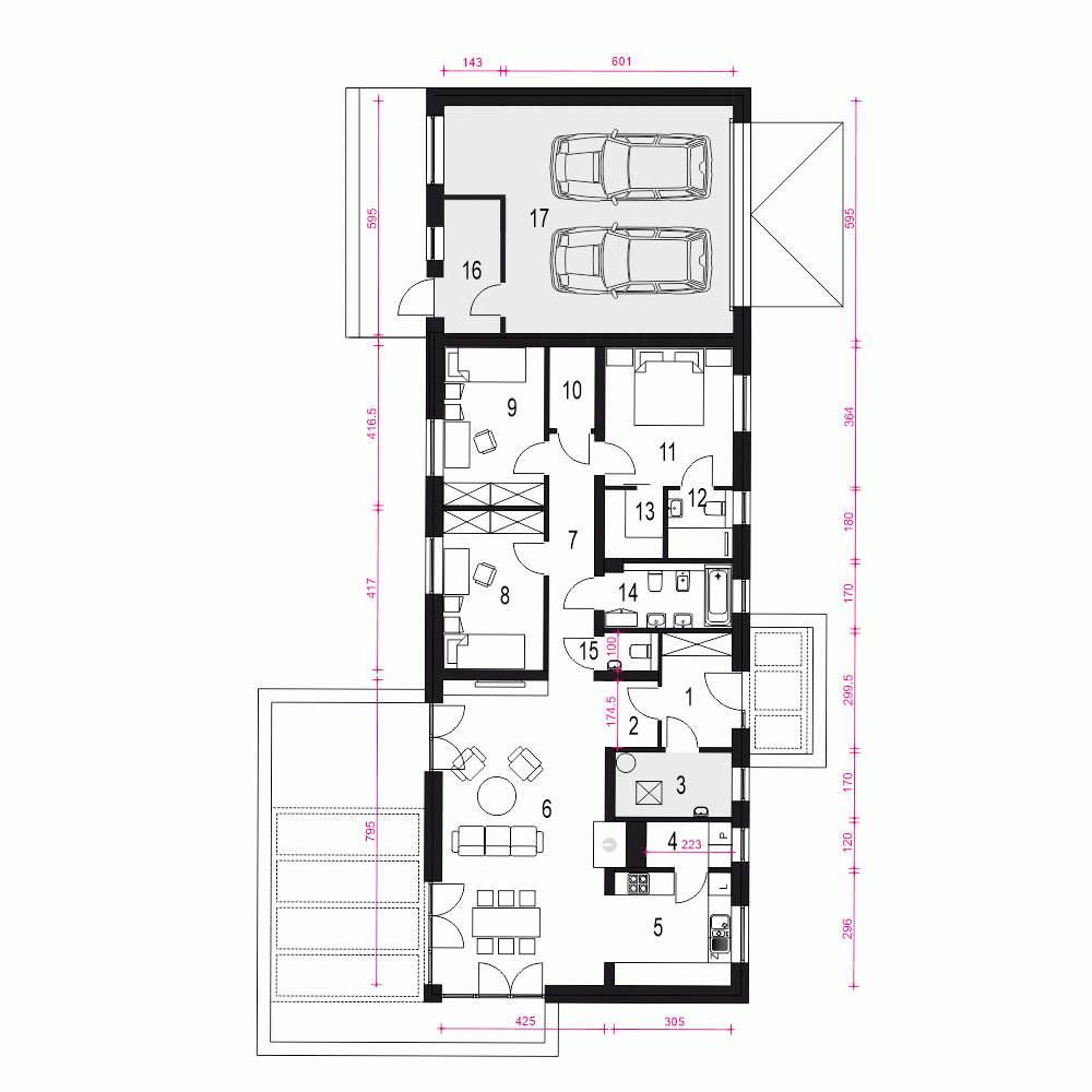 Rzut projektu Flora A1 z garażem 2st. - Parter