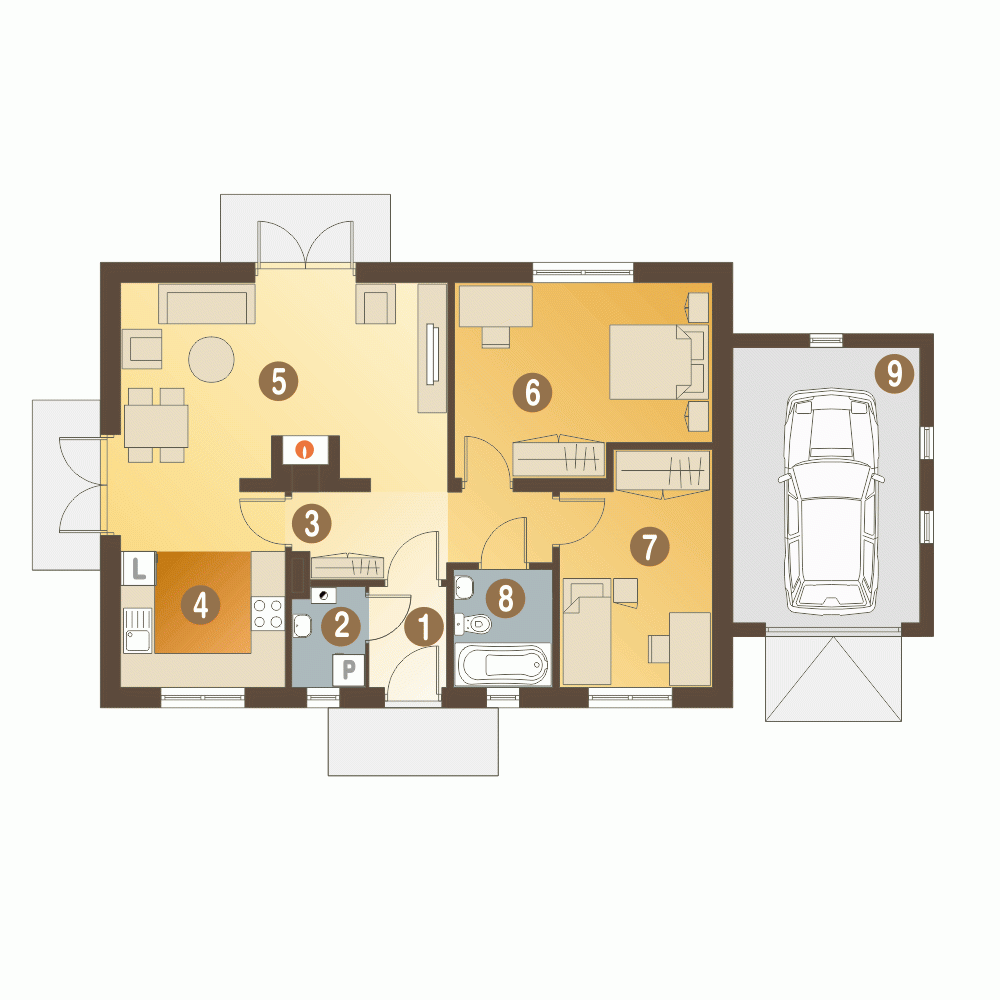 Rzut projektu Małgosia z garażem - Parter