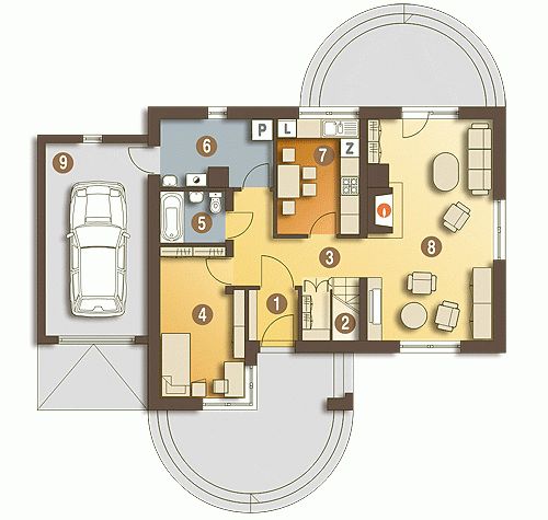Rzut projektu Drozd z garażem - Parter