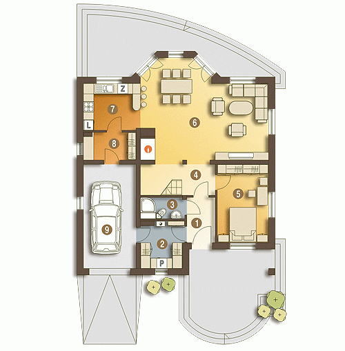 Rzut projektu Dzierlatka z garażem - Parter