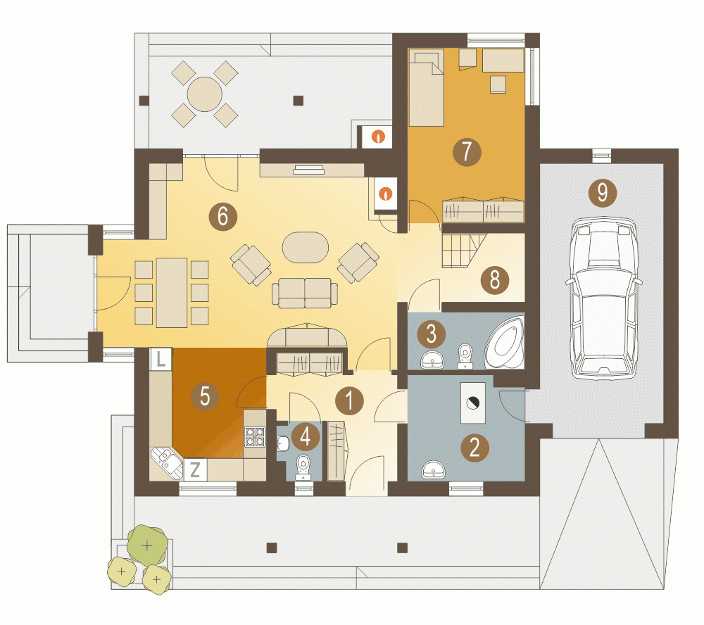 Rzut projektu Żuraw z garażem - Parter