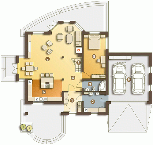 Rzut projektu Dzierlatka V z G2 z garażem 2st. - Parter