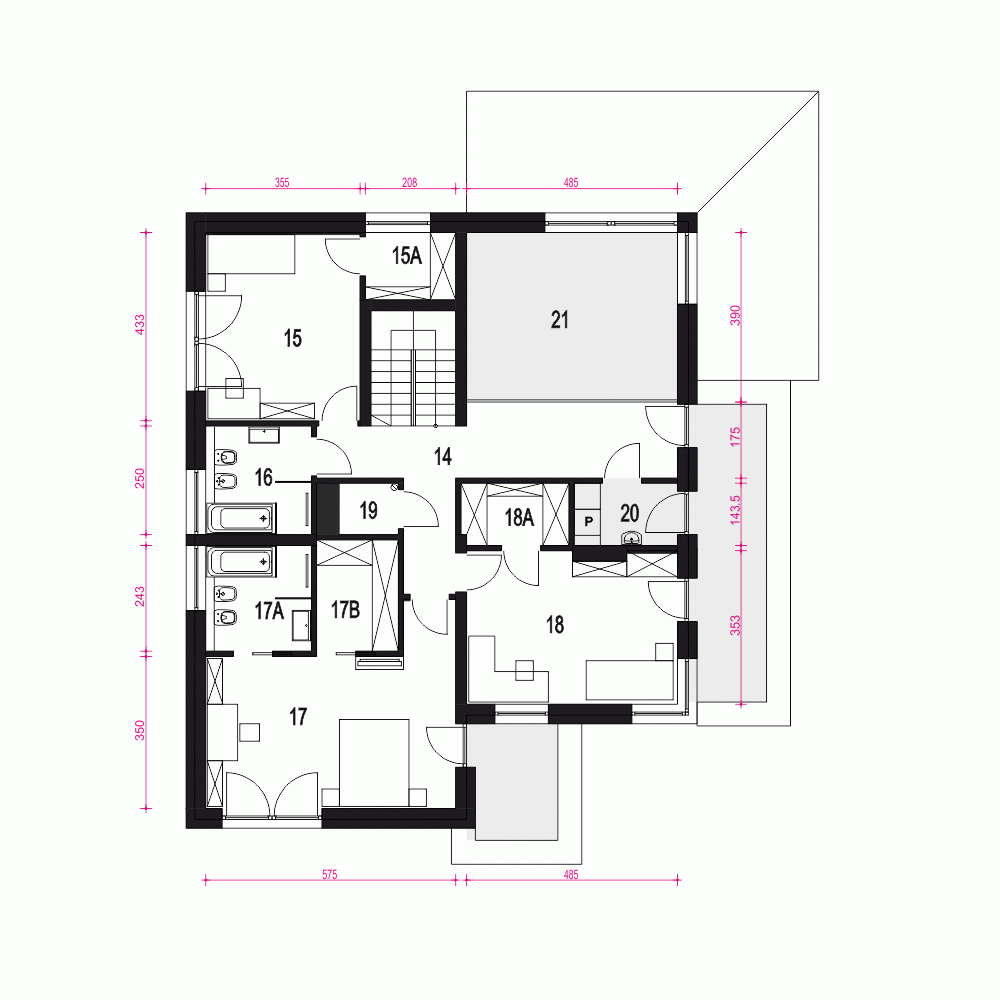 Rzut projektu Willa sosnowa z garażem 2st. - Piętro