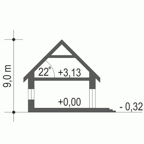 Rzut projektu Willa sosnowa z garażem 2st. - Przekrój
