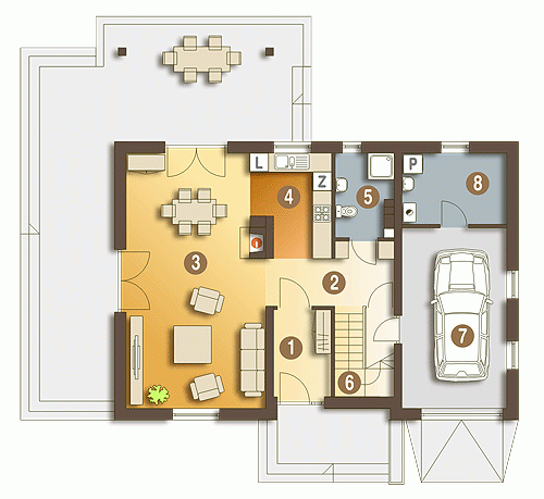 Rzut projektu Franek z garażem - Parter