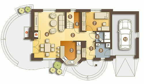 Rzut projektu Agatka II z garażem - Parter