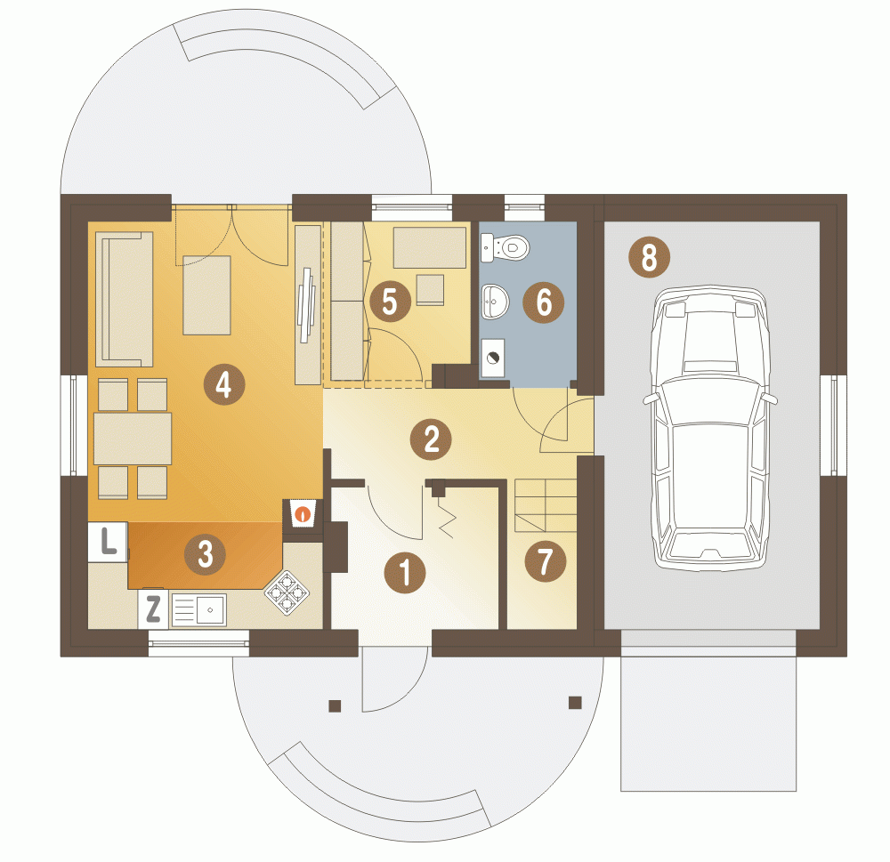 Rzut projektu Emilka z garażem A1 - Parter