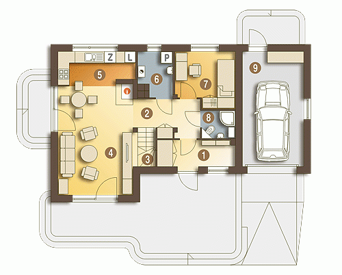 Rzut projektu Eco 1 z garażem - Parter