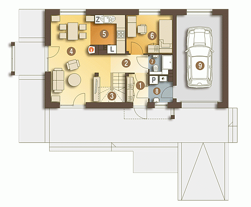 Rzut projektu Eco 3 z garażem - Parter