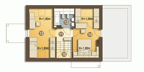 Rzut projektu Eco 3 z garażem - Piętro