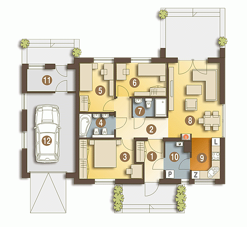 Rzut projektu Hugo z garażem - Parter