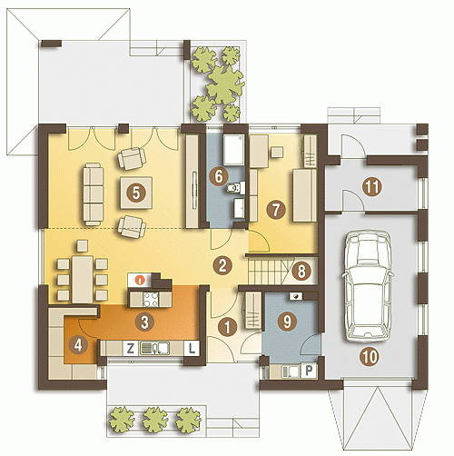 Rzut projektu Oleg II z garażem - Parter