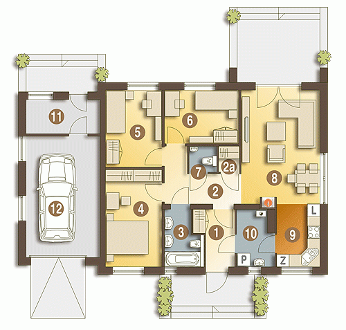 Rzut projektu Hugo II z garażem - Parter