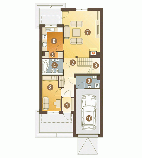 Rzut projektu Gwarek II z garażem - Parter